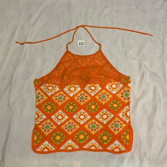 EUC-Neiman Marcus orange crocheted halter top - Picture 3 of 6